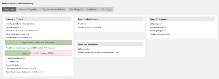 Produkte Import und Verwaltung - Dashboard